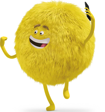 Image  of cricket character dusty celebrating  with falling confetti. 
